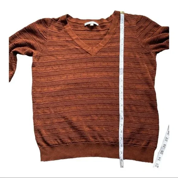 VINTAGE CLEO PETITES V-Neck Pointelle Sweater Size Large Light Brown - Picture 4 of 12